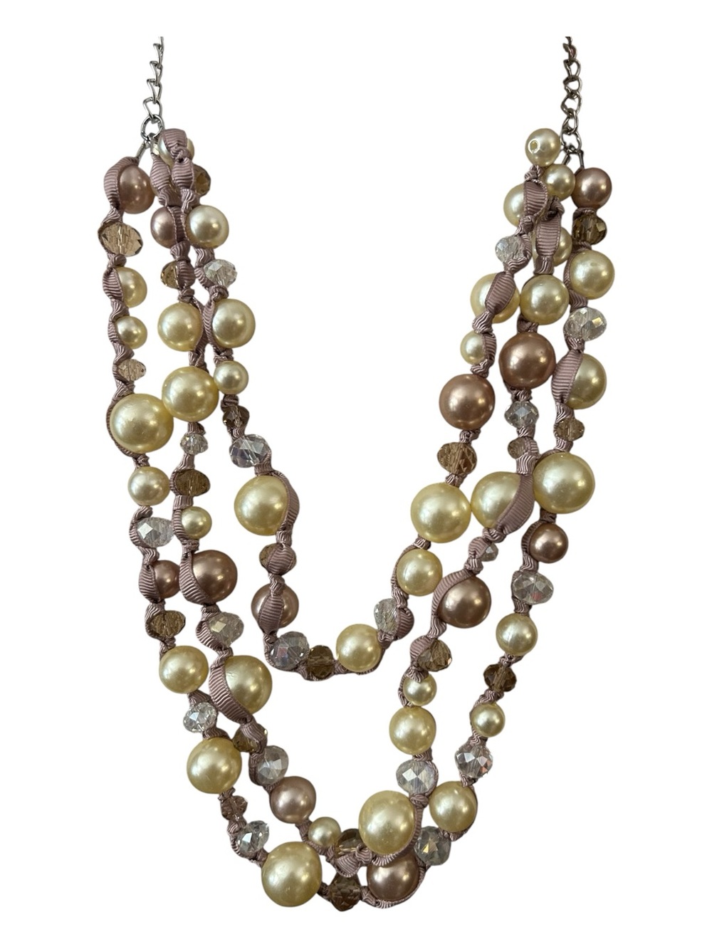 Cato Layered Pearl and Crystal Necklace in Champagne and Taupe